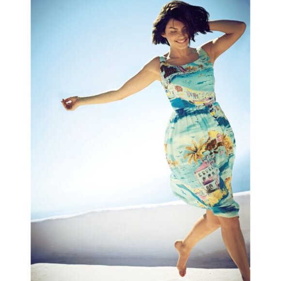 Boden Nancy Dress Rivera Print Fit & Flare Size 14 Linen Look Retro Style - Picture 2 of 9